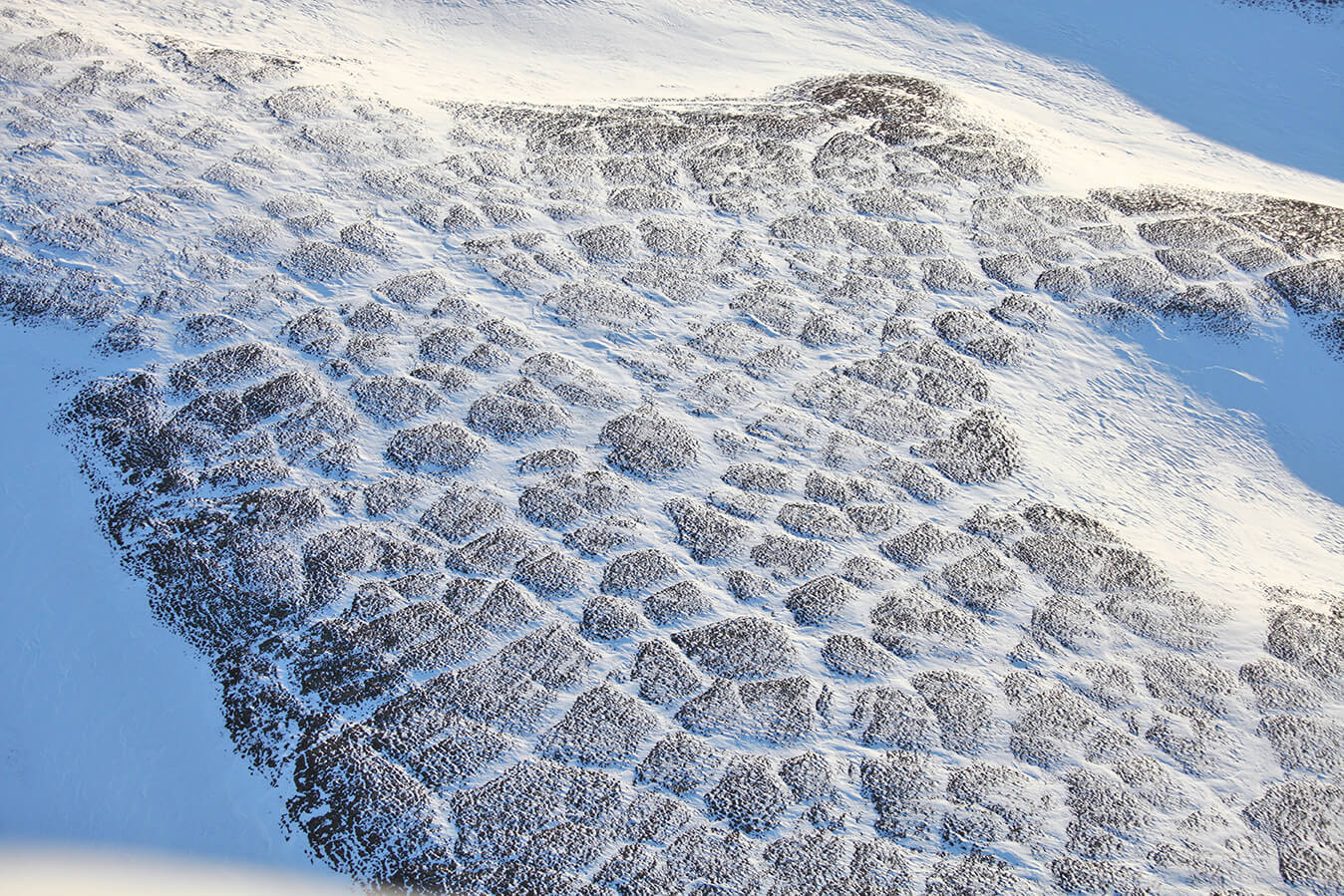 A bird’s-eye view of the northern landsape covered by permafrost
