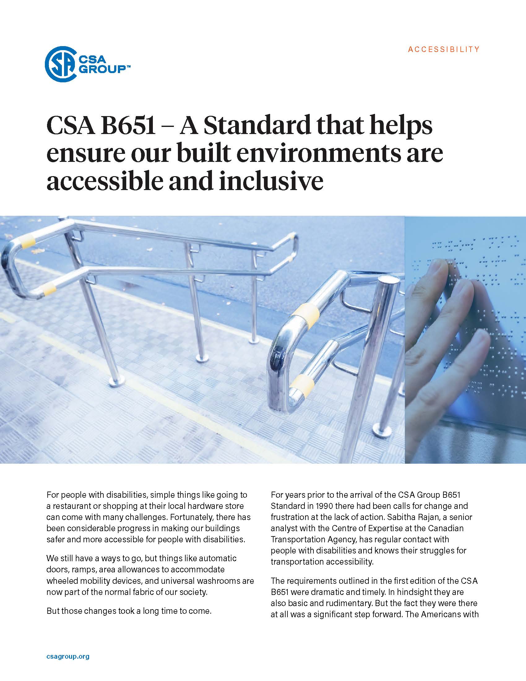 Title page of the case study “CSA B651 – A Standard that helps ensure our built environments are accessible and inclusive.