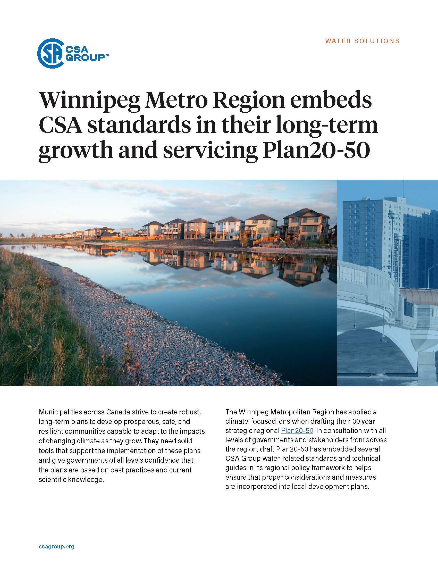 Featured Image. Winnipeg Metro Region embeds CSA Group standards in Plan 20-50