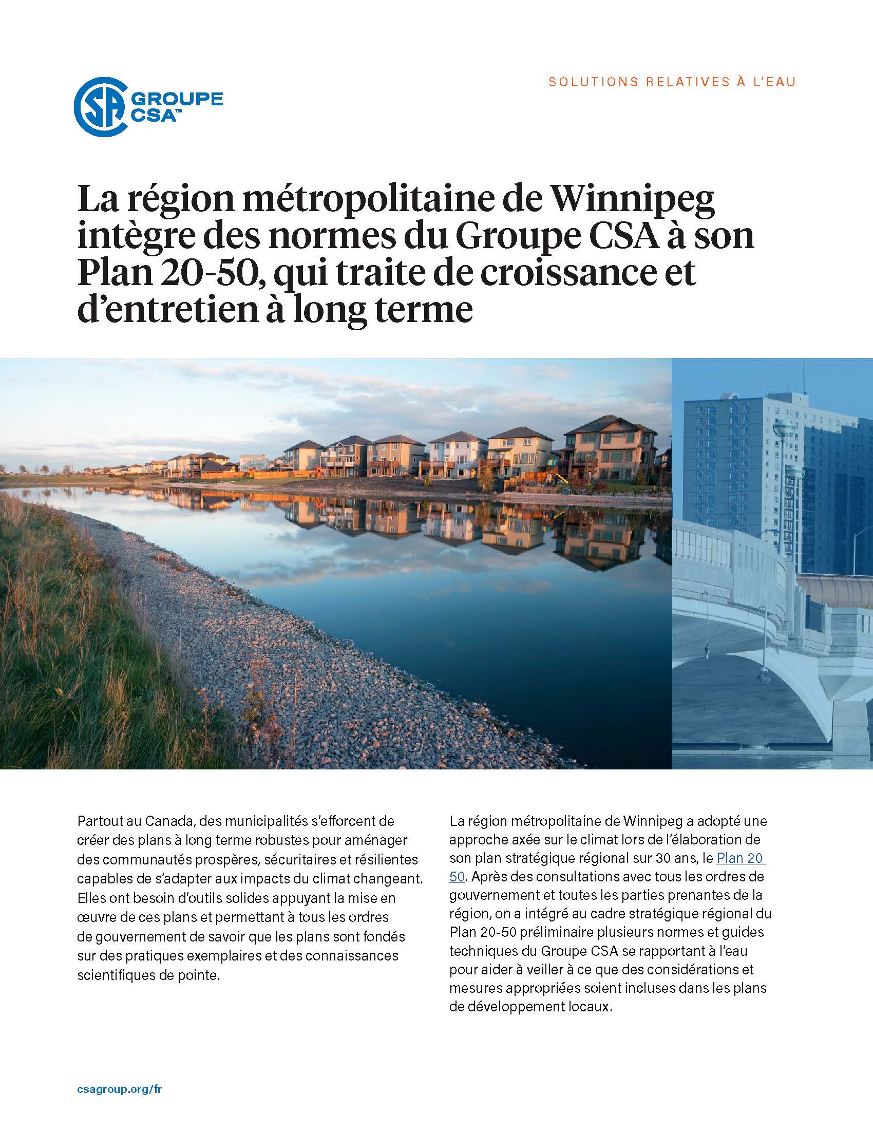 Featured Image. La région métropolitaine de Winnipeg intègre des normes du Groupe CSA à son Plan 20-50