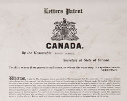 Image of the Letters Patent issued by The Secretary of Canada on January 21, 1919