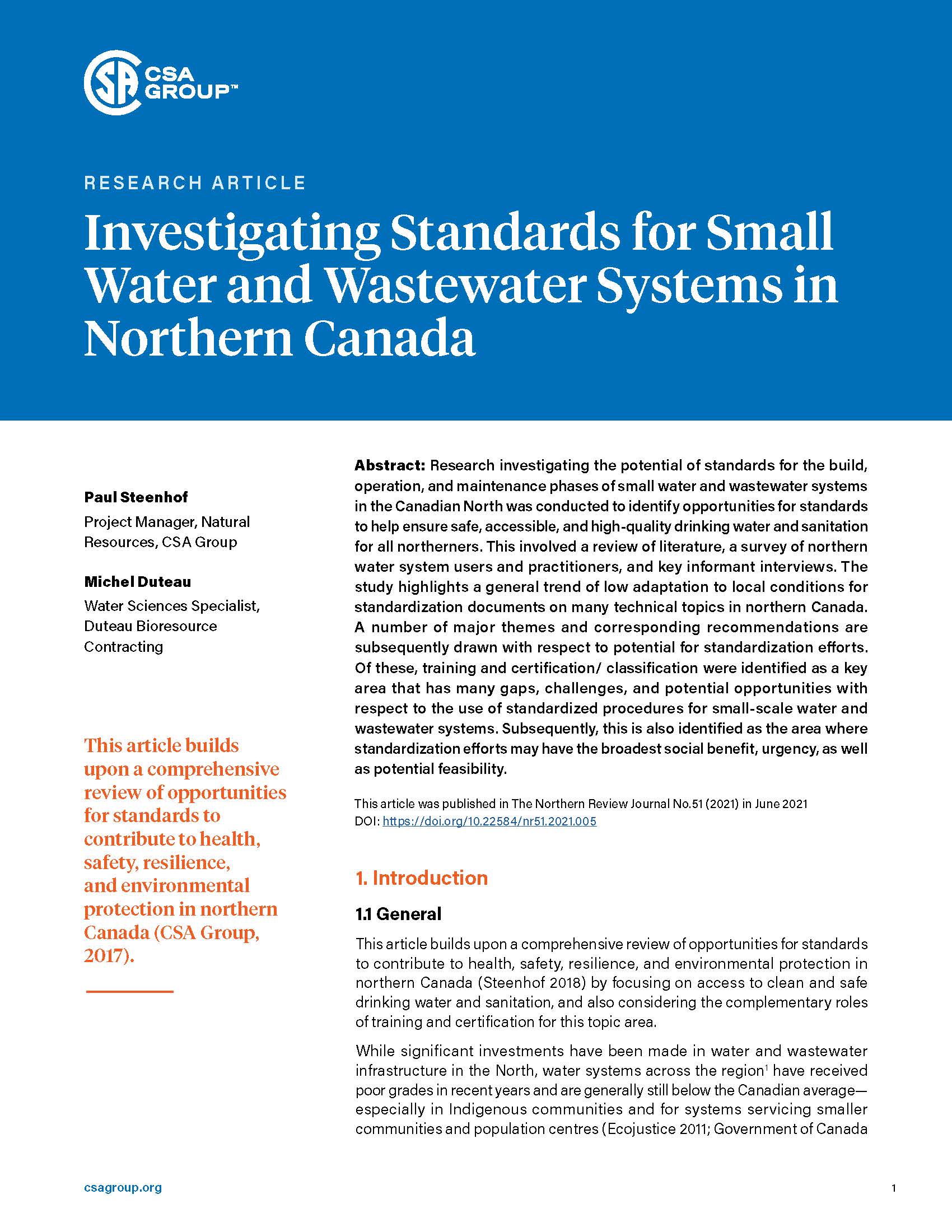 Investigating Standards for Small Water and Wastewater Systems in Northern Canada