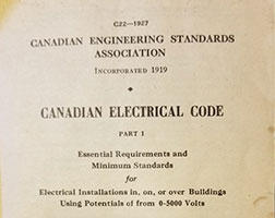 Image of the first edition of the Canadian Electrical Code.