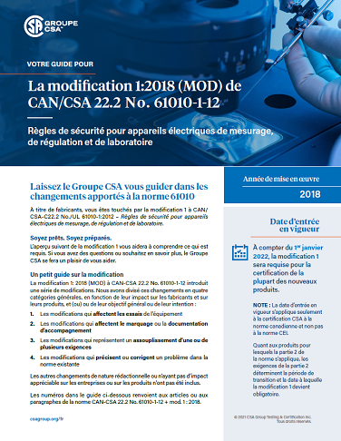 La modification 1:2018 (MOD) de CAN/CSA 22.2 No. 61010-1-12