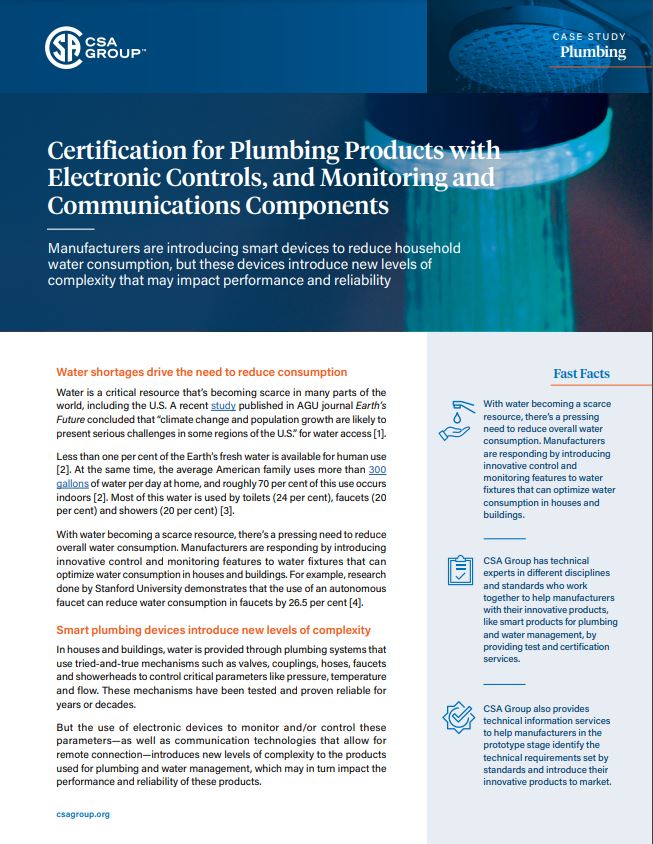 Certification for Plumbing Products with Electronic Controls, and Monitoring and Communications Components