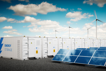 Solar panels, wind turbines and energy storage containers